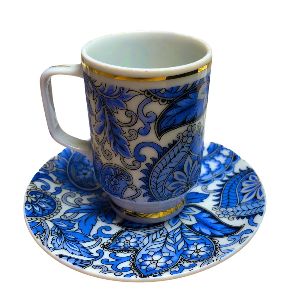 Vintage Demitasse Cup & Saucer Blue Floral